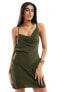 ASOS DESIGN asymmetric mini dress with buckle back detail in khaki 32 - фото #1