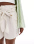 Фото #3 товара In The Style Plus linen look belted shorts in stone