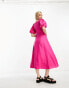 Фото #6 товара & Other Stories linen puff sleeve belted midaxi dress in pink
