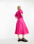 Фото #3 товара & Other Stories linen puff sleeve belted midaxi dress in pink