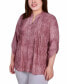 ფოტო #1 პროდუქტის Plus Size 3/4 Roll Tab Sleeve Y-Neck Top