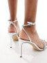 Steve Madden Entice mid heeled sandals in silver with irridescent diamante strap