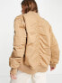 Фото #2 товара Topshop cotton oversized bomber jacket in taupe