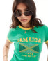 ASOS DESIGN ringer baby tee with jamaica graphic with hotfix flag in green