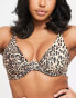 ASOS DESIGN fuller bust mix and match rib step front underwired bikini top in leopard print