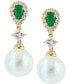 ფოტო #3 პროდუქტის EFFY® Freshwater Pearl (9mm), Emerald (3/8 ct. t.w.) & Diamond (5/8 ct. t.w.) Drop Earrings in 14k Gold