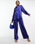 Y.A.S wide leg satin trouser co-ord in blue