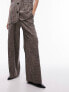 Topshop co-ord stripe linen wide leg pleated trouser in brown