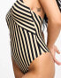 Vero Moda tie shoulder swimsuit in cream and black stripe