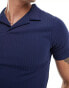 ASOS DESIGN polo in textured rib in navy Синий, 3XL - Chest 50-52 - фото #3