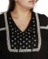 Black Label Plus Size Embroidered Blouson Tie Neck Top