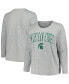 Фото #1 товара Women's Heather Gray Michigan State Spartans Plus Size Arch Over Logo Scoop Neck Long Sleeve T-shirt