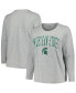 Women's Heather Gray Michigan State Spartans Plus Size Arch Over Logo Scoop Neck Long Sleeve T-shirt