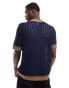 ASOS DESIGN knitted pointelle button through polo in navy border Синий, L - Chest 42 - фото #4