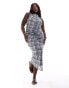 Фото #2 товара ASOS DESIGN Curve ruched front seam detail mesh midi dress in grey check