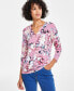 Фото #1 товара Women's Floral Moss Crepe 3/4-Sleeve Top