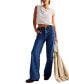 ფოტო #1 პროდუქტის Women's Cotton Palmer Cuffed Boyfriend Jeans