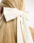 My Accessories London long velvet rhinestone bow hair clip in white