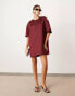 Фото #7 товара ASOS EDITION satin structured boxy t-shirt mini dress with pockets in burgundy