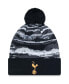 Men's Black Tottenham Hotspur Wave Allover Print Cuffed Knit Hat with Pom