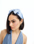 My Accessories satin bow headband in pale blue