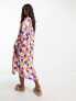 Фото #2 товара Monki maxi satin floral print shirt dress in multi
