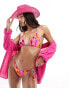 Фото #2 товара South Beach marble print tie side bikini bottom in bright pink abstract print