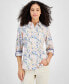 ფოტო #1 პროდუქტის Women's Sea Garden Cotton Roll-Tab-Sleeve Shirt