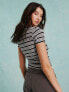 Фото #3 товара Miss Selfridge short sleeve stripe baby tee in black and white