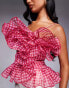 Фото #2 товара ASOS LUXE ruffle organza gingham top in pink and white