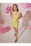 Фото #10 товара Kayık Yaka Düz Diz Üstü Sarı Kadın Elbise Rachel Araz