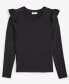 ფოტო #5 პროდუქტის Women's Ruffle-Trim Ribbed Long-Sleeve Top, Created for Macy's