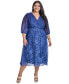 ფოტო #1 პროდუქტის Plus Size Printed Tie-Waist Balloon-Sleeve Dress