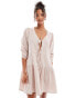 Фото #1 товара Esmee linen mix long sleeve tiered mini tie front beach dress oat