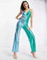 Фото #1 товара Jaded Rose 70s plunge flare cami jumpsuit in contrast sequin