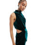 Фото #3 товара ASOS DESIGN Tall velvet high neck drape minimal cut out midi dress in bottle green