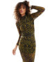 AllSaints Tia mesh midi dress in leopard print Teresa-Khakigrün, 40 - фото #2