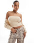 Pieces knitted tube top co-ord in cream melange