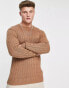 French Connection logo cable knit jumper in camel