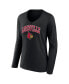 ფოტო #3 პროდუქტის Women's Black Louisville Cardinals Evergreen Campus Long Sleeve V-Neck T-shirt