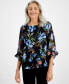 ფოტო #1 პროდუქტის Women's Printed Ruffle Trim Necklace Top, Created for Macy's