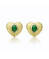 Sterling Silver 14k Yellow Gold Plated with Emerald Cubic Zirconia Sunray Heart Stud Earrings