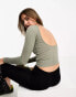 Фото #2 товара Cotton On boat neck backless long sleeve crop top in khaki