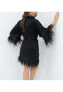Women's Silk Robe - Short - Ostrich Feather Trim Hem and Sleeve - Silk Collection