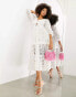 ASOS EDITION broderie twist front midi dress with puff sleeve in white 34 - фото #8