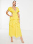 Фото #3 товара ASOS DESIGN Tall dobby tiered midi dress with lace insert and open back in yellow