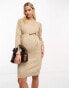 Фото #4 товара Mamalicious Maternity knitted midi dress with belt in camel