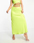 Фото #3 товара Something New satin tie detail maxi skirt co-ord in neon yellow