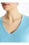 V Yaka Düz Kısa Kollu Kadın Tişört Tişört