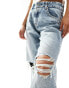 ASOS DESIGN mid rise baggy boyfriend jeans with knee rips in light vintage wash